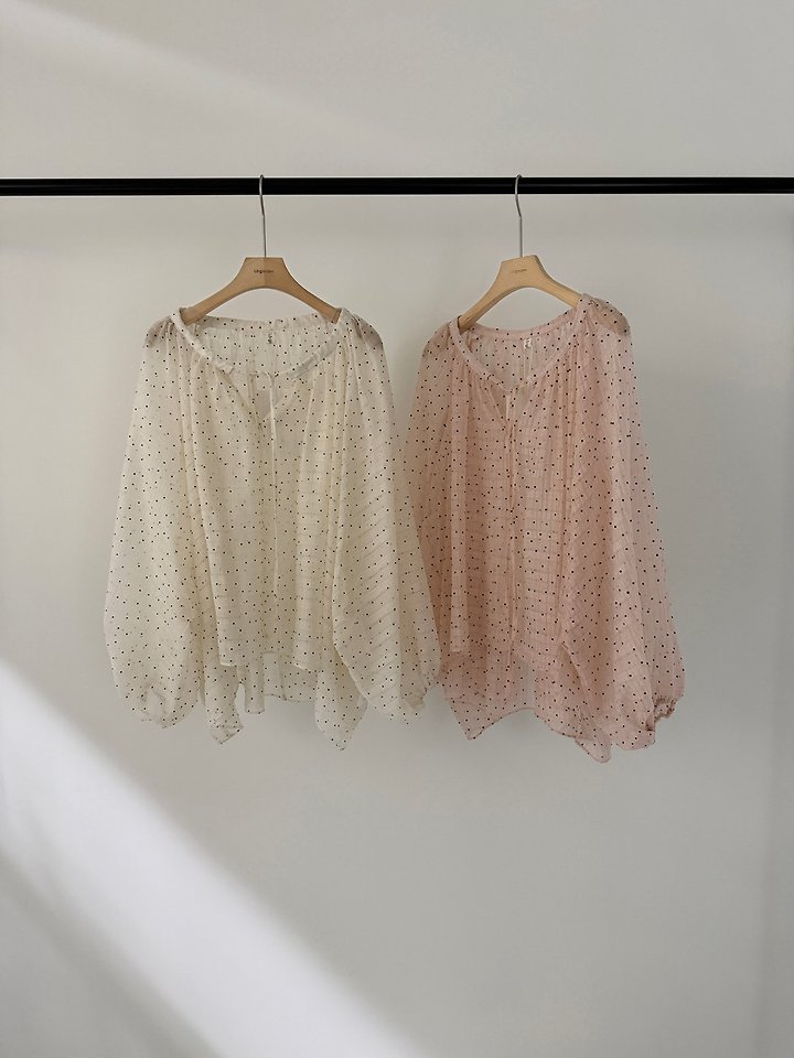 Logarden - Korean Women Fashion - #womensfashion - Dot Shirring Blouse