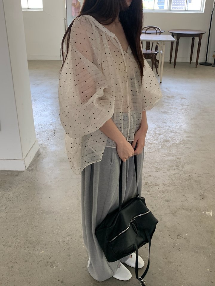 Logarden - Korean Women Fashion - #womensfashion - Dot Shirring Blouse - 11