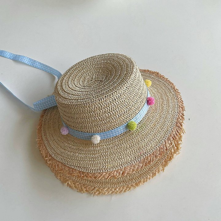 Miso - Korean Children Fashion - #childofig - Pom Check Straw Hat - 5
