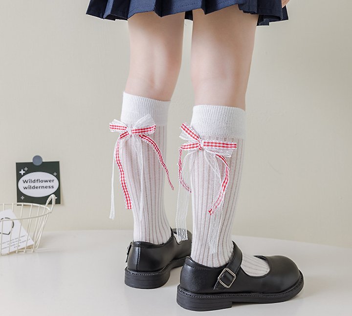 Miso - Korean Children Fashion - #childrensboutique - Ribbon Check Half Tights - 8