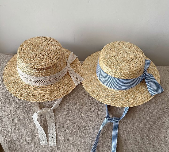 Miso - Korean Children Fashion - #designkidswear - White Blue Straw Hat - 9