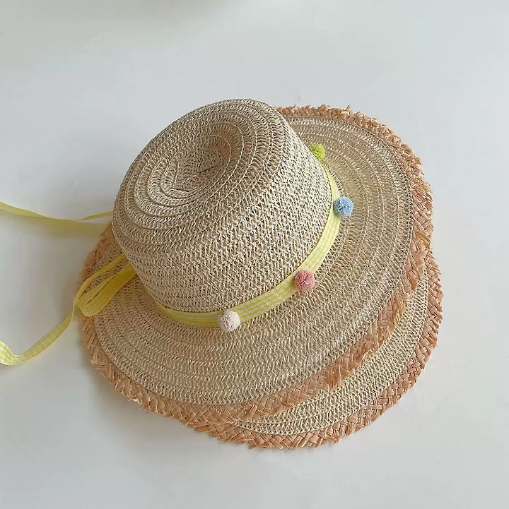 Miso - Korean Children Fashion - #designkidswear - Pom Check Straw Hat - 7