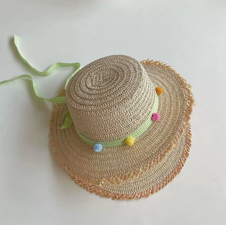 Miso - Korean Children Fashion - #discoveringself - Pom Check Straw Hat - 8