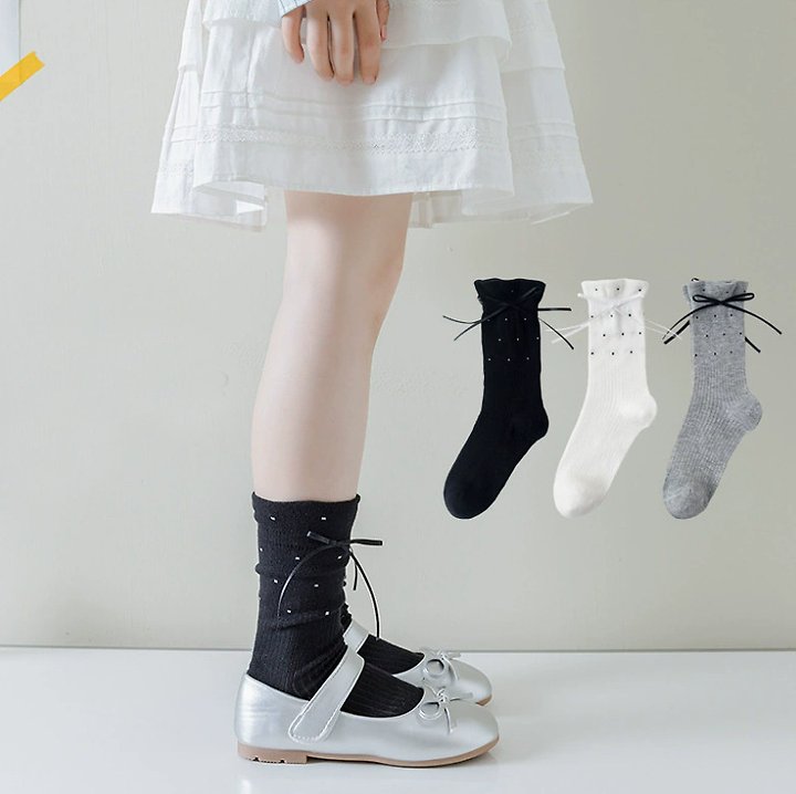 Miso - Korean Children Fashion - #littlefashionista - Tiny Dot Ribbon Socks - 4