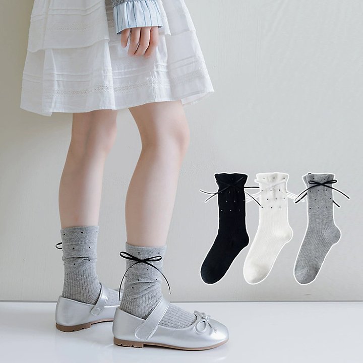 Miso - Korean Children Fashion - #minifashionista - Tiny Dot Ribbon Socks - 5