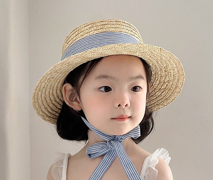 Miso - Korean Children Fashion - #prettylittlegirls - White Blue Straw Hat - 3