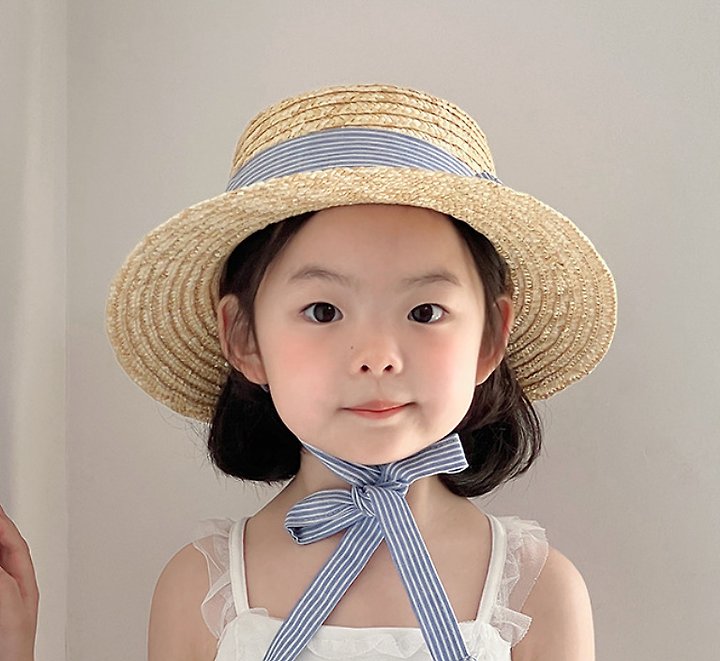 Miso - Korean Children Fashion - #prettylittlegirls - White Blue Straw Hat - 4