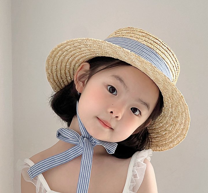 Miso - Korean Children Fashion - #toddlerclothing - White Blue Straw Hat - 5
