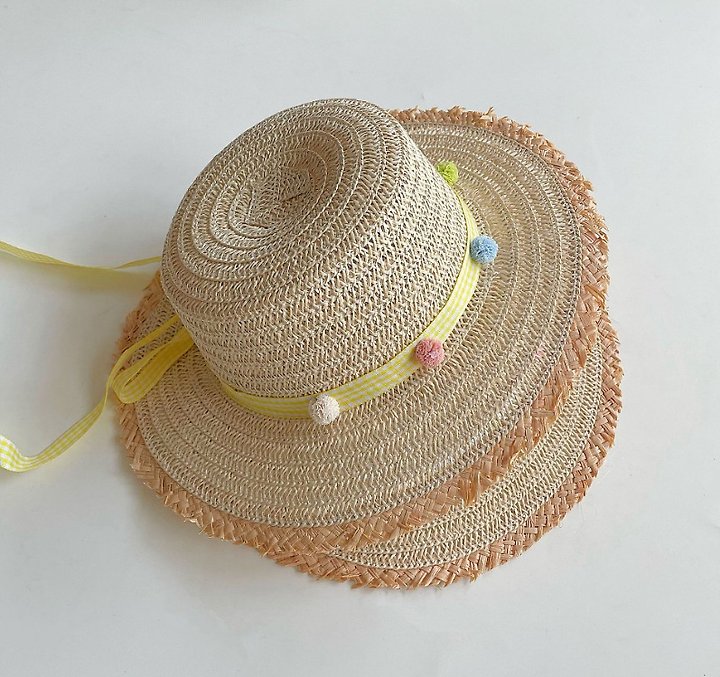 Miso - Korean Children Fashion - #toddlerclothing - Pom Check Straw Hat - 3