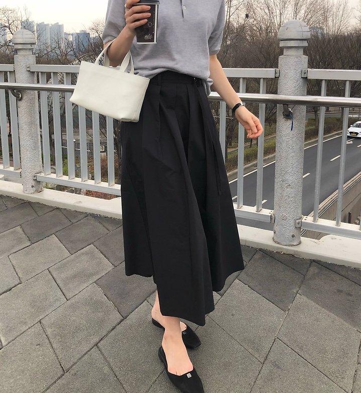 Moani - Korean Women Fashion - #momslook - Cotton Pleats Belted Skirt