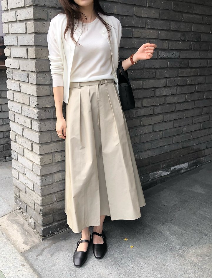 Moani - Korean Women Fashion - #momslook - Cotton Pleats Belted Skirt - 7