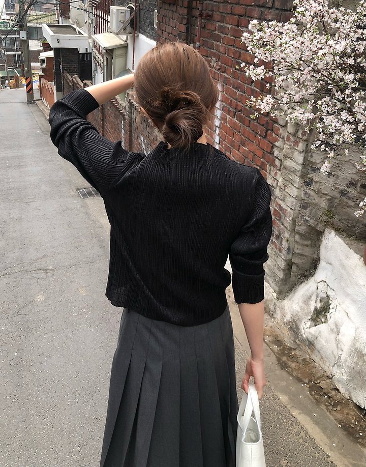 Moani - Korean Women Fashion - #momslook - Pleats Mock Neck Blouse
