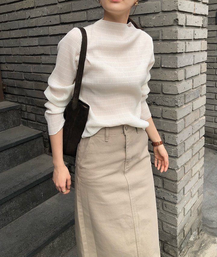 Moani - Korean Women Fashion - #momslook - Pleats Mock Neck Blouse - 11