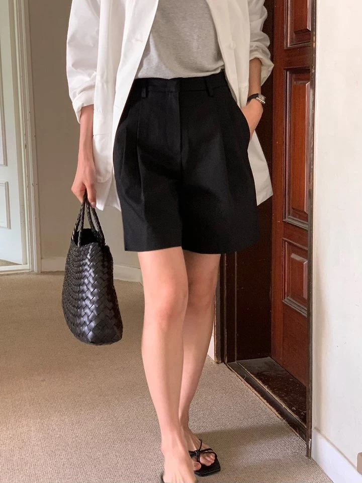 Moani - Korean Women Fashion - #momslook - Cotton Twill Pintuck Shorts