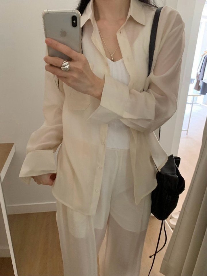Moani - Korean Women Fashion - #momslook - Sheer Loose Fit Shirt - 2