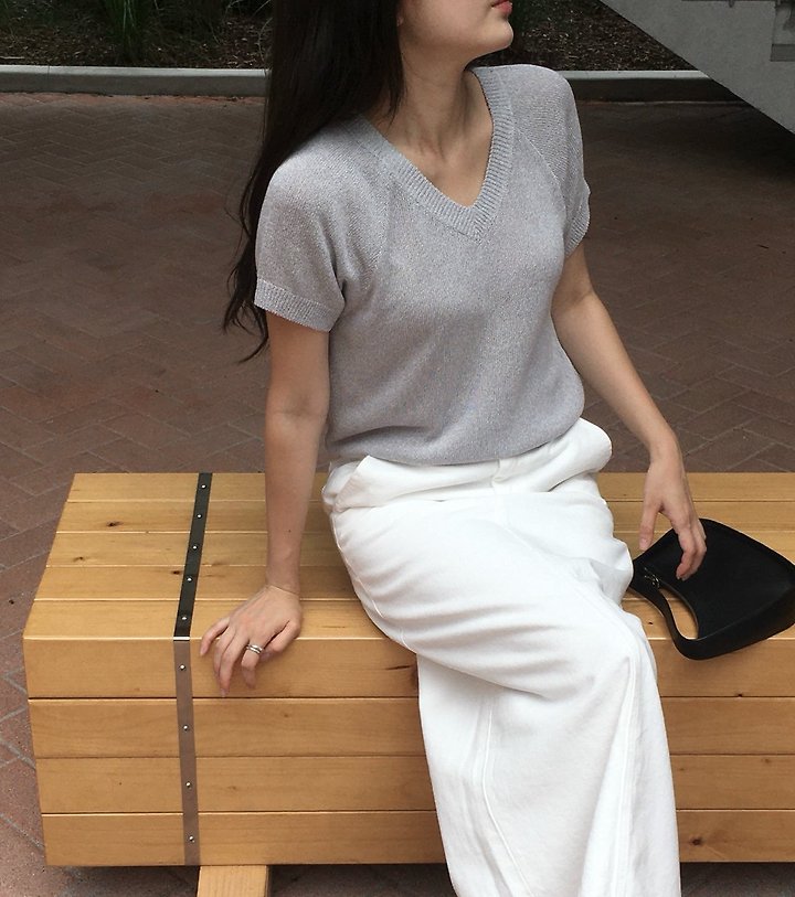 Moani - Korean Women Fashion - #restrostyle - Linen Salt V-Neck Half Sleeve Knit - 4