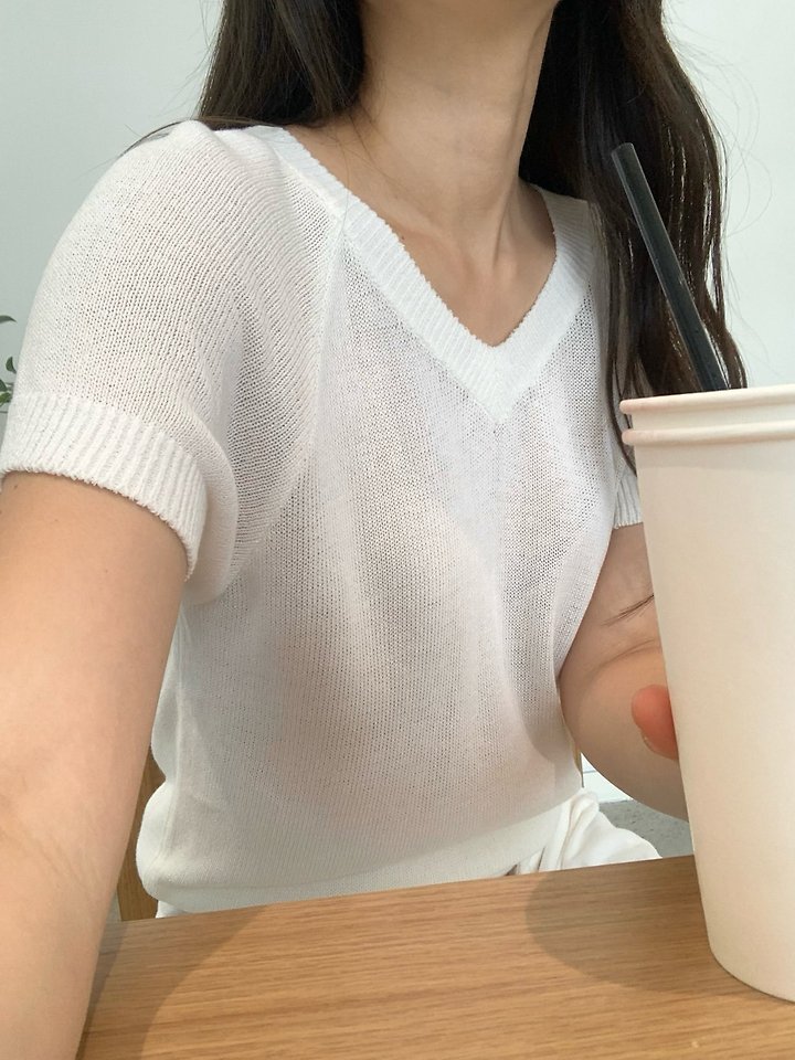 Moani - Korean Women Fashion - #thelittlethings - Linen Salt V-Neck Half Sleeve Knit - 7