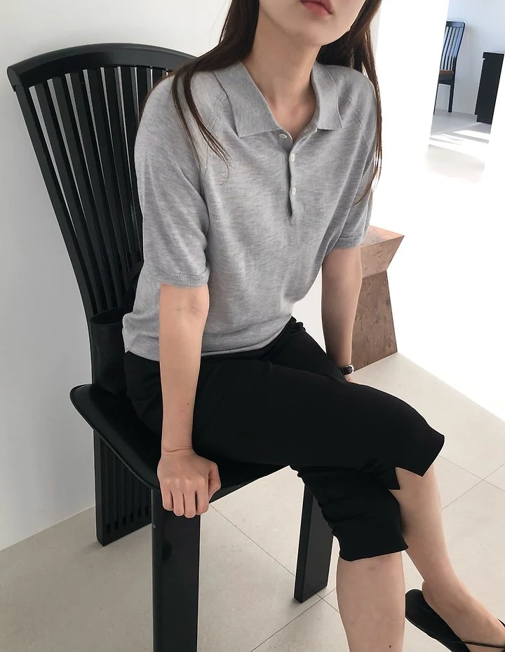 Moani - Korean Women Fashion - #momslook - Summer Silkwool Button Collor Knit - 4
