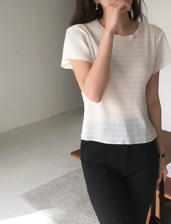 Moani - Korean Women Fashion - #womensfashion - Pleats O Neck Top - 12