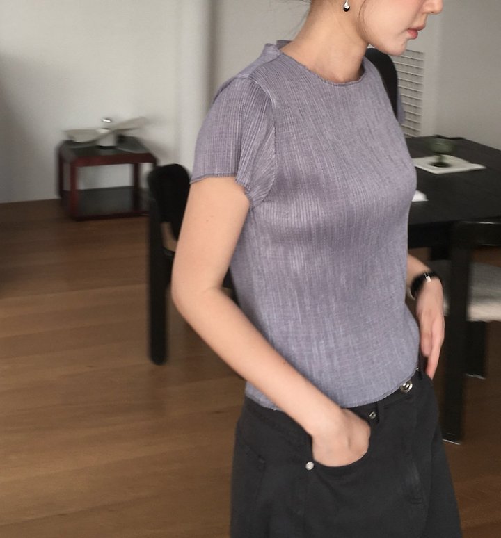 Moani - Korean Women Fashion - #momslook - Pleats O Neck Top - 4