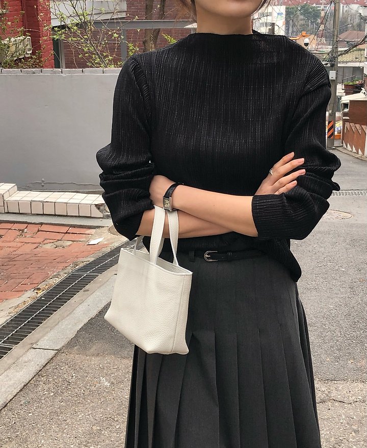 Moani - Korean Women Fashion - #womensfashion - Pleats Mock Neck Blouse - 2