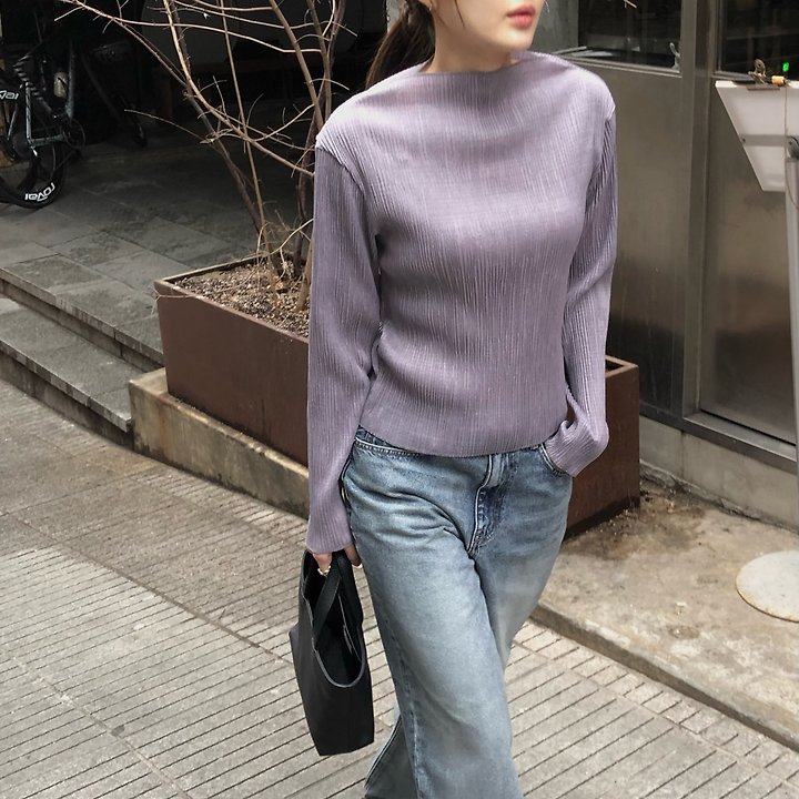 Moani - Korean Women Fashion - #momslook - Pleats Mock Neck Blouse - 4