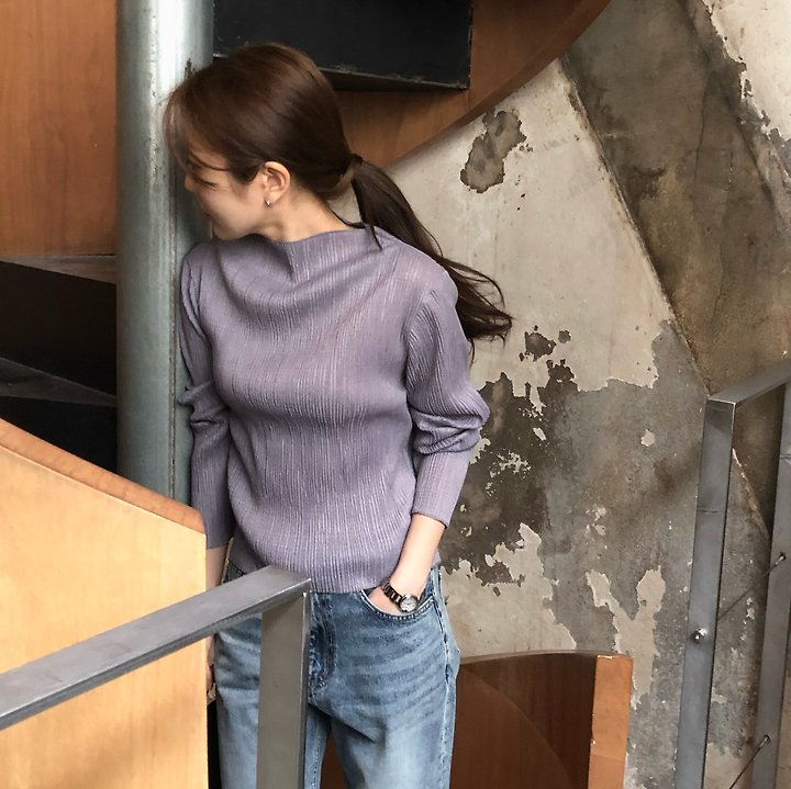 Moani - Korean Women Fashion - #womensfashion - Pleats Mock Neck Blouse - 6