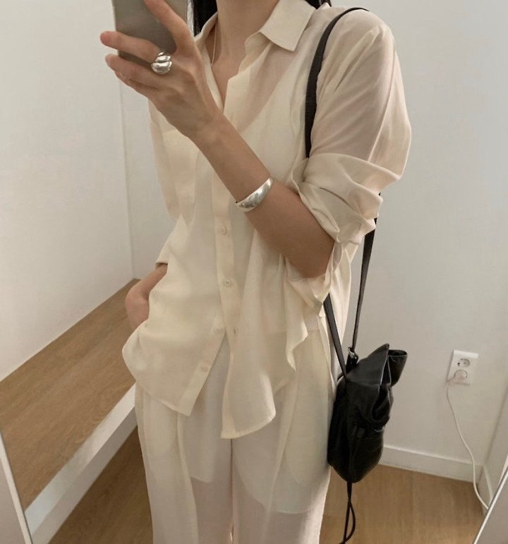 Moani - Korean Women Fashion - #womensfashion - Sheer Loose Fit Shirt