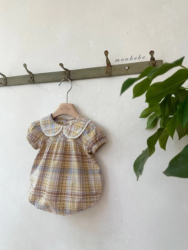 Monbebe - Korean Baby Fashion - #babyoutfit - Check Peony Suit