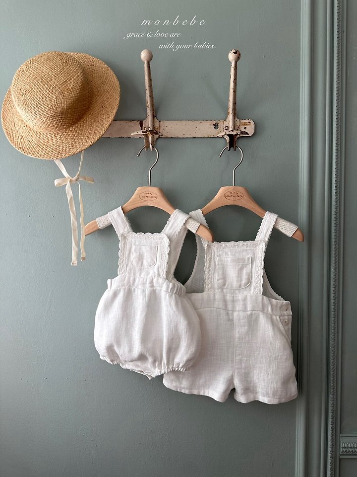 Monbebe - Korean Baby Fashion - #babyoutfit - Pure Linen Suspender Suit - 5