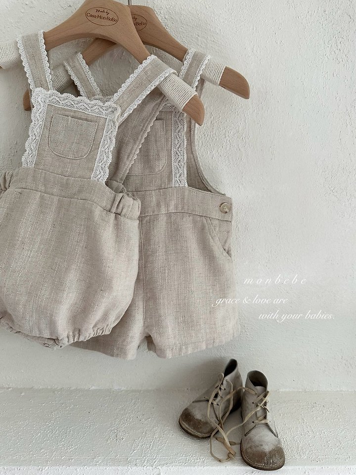 Monbebe - Korean Baby Fashion - #babywear - Pure Linen Suspender Suit - 6