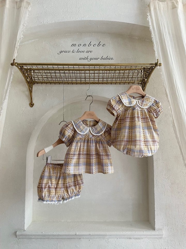 Monbebe - Korean Baby Fashion - #onlinebabyboutique - Check Peony Suit - 3