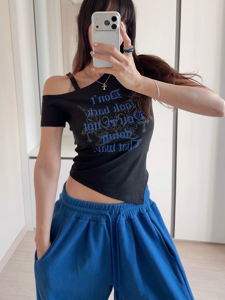 Moran Women - Korean Women Fashion - #momslook - Swan One-Shoulder Tee - 3