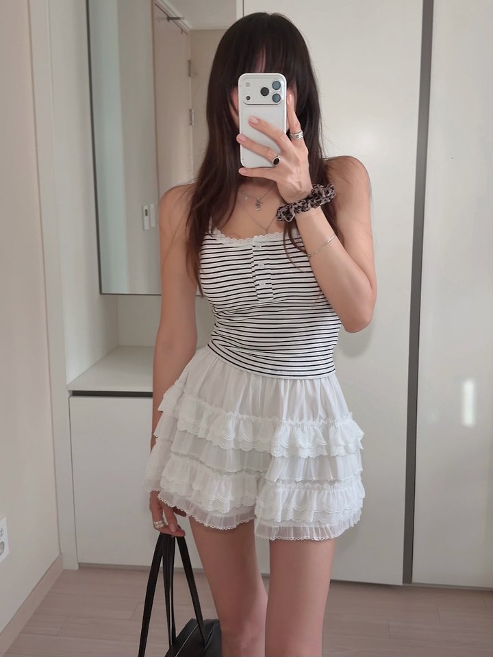 Moran Women - Korean Women Fashion - #momslook - Mono Stripe Lace Sleeveless Top - 12