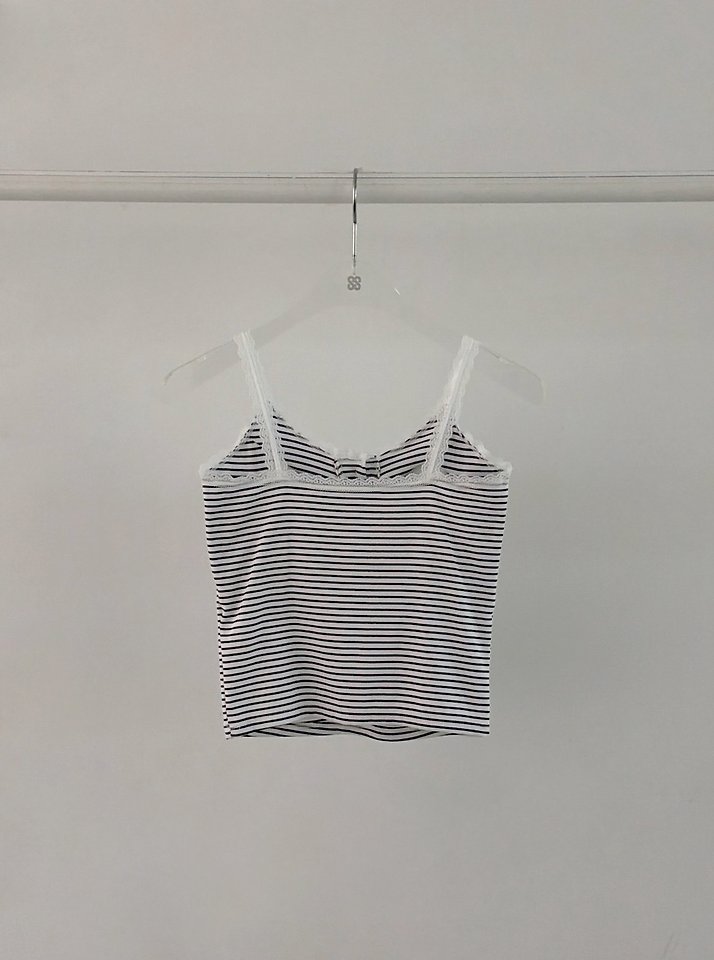 Moran Women - Korean Women Fashion - #momslook - Mono Stripe Lace Sleeveless Top - 2