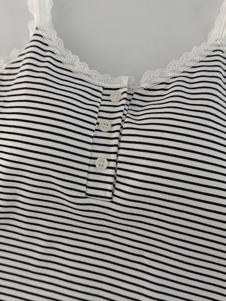 Moran Women - Korean Women Fashion - #momslook - Mono Stripe Lace Sleeveless Top - 6