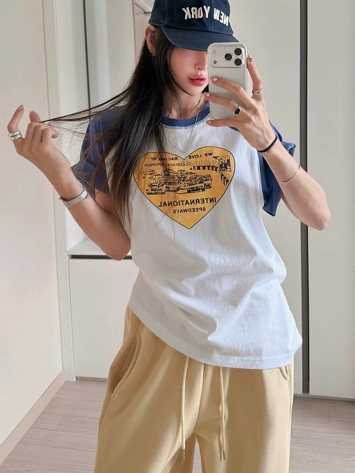 Moran Women - Korean Women Fashion - #momslook - Heart Raglan Tee