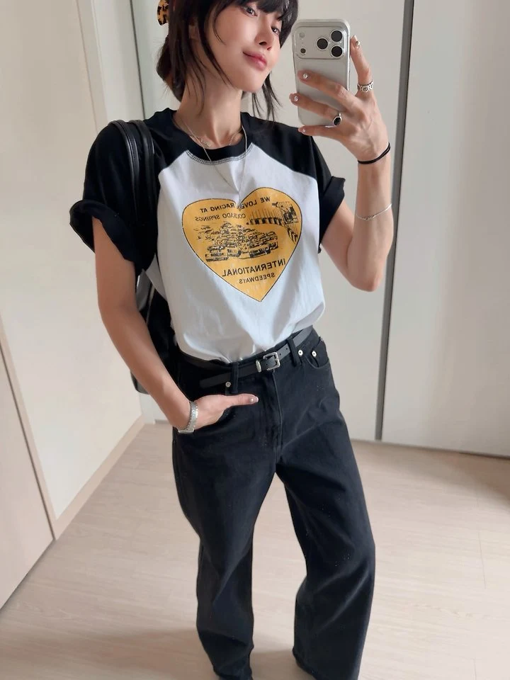 Moran Women - Korean Women Fashion - #momslook - Heart Raglan Tee - 10
