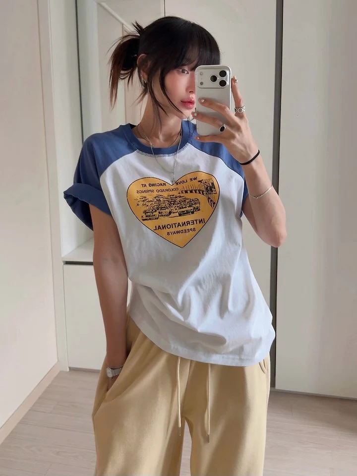 Moran Women - Korean Women Fashion - #momslook - Heart Raglan Tee - 5