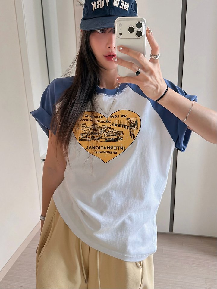 Moran Women - Korean Women Fashion - #momslook - Heart Raglan Tee - 7