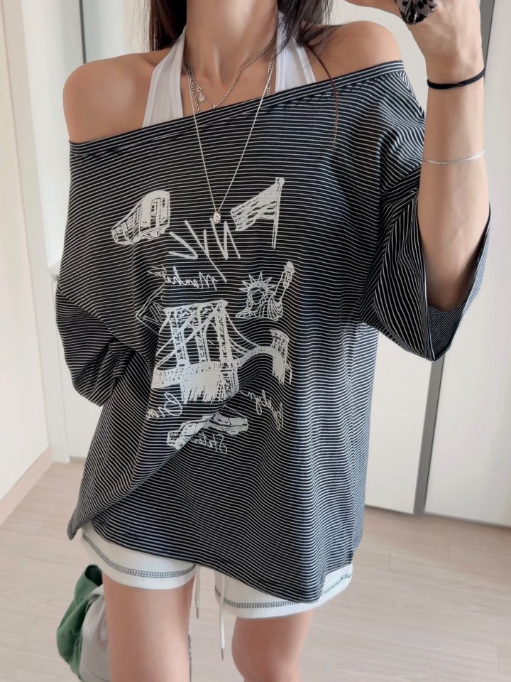 Moran Women - Korean Women Fashion - #momslook - Layered Stripe Shoulder Tee Sleeveless Set - 2