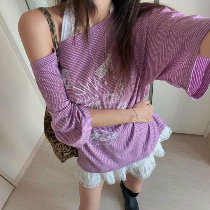 Moran Women - Korean Women Fashion - #momslook - Layered Stripe Shoulder Tee Sleeveless Set - 8
