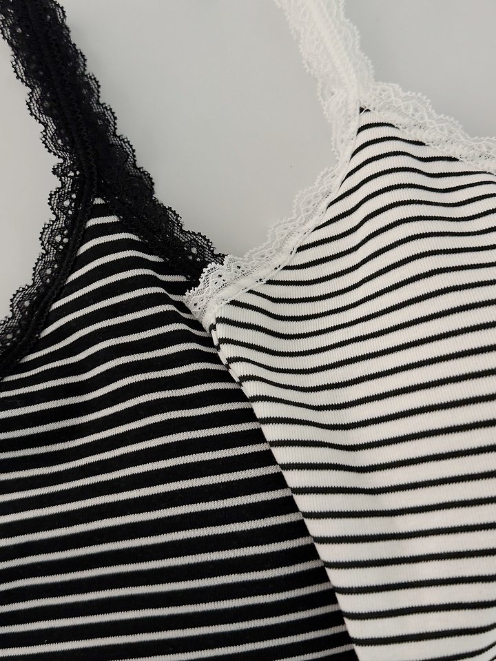 Moran Women - Korean Women Fashion - #womensfashion - Mono Stripe Lace Sleeveless Top - 5