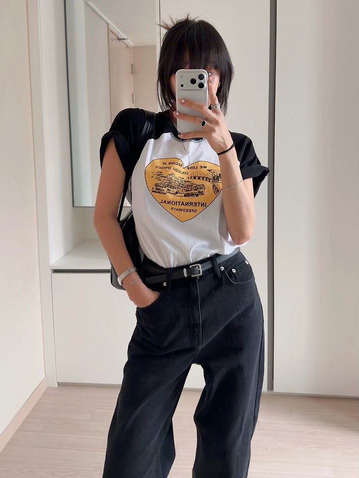 Moran Women - Korean Women Fashion - #womensfashion - Heart Raglan Tee - 12