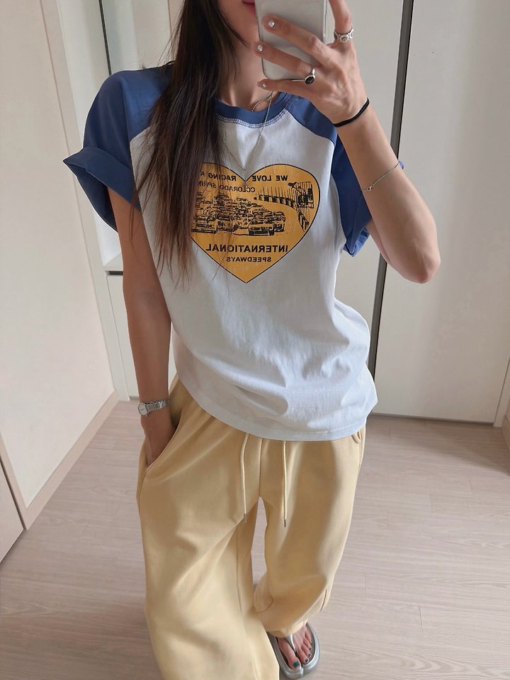 Moran Women - Korean Women Fashion - #momslook - Heart Raglan Tee - 4