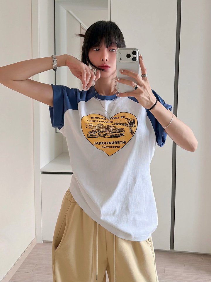 Moran Women - Korean Women Fashion - #womensfashion - Heart Raglan Tee - 6