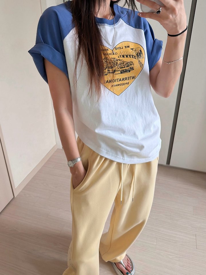 Moran Women - Korean Women Fashion - #womensfashion - Heart Raglan Tee - 8