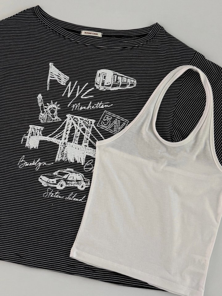 Moran Women - Korean Women Fashion - #womensfashion - Layered Stripe Shoulder Tee Sleeveless Set - 7