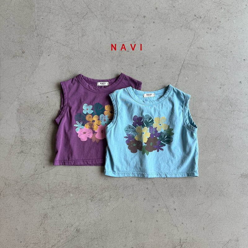 Navi - Korean Children Fashion - #kidsshorts - Collar Flower Sleeveless