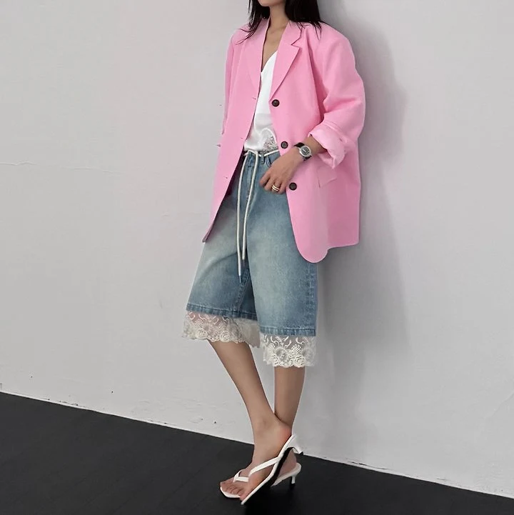Neroli36 - Korean Women Fashion - #momslook - M Lace Denim Shorts - 7